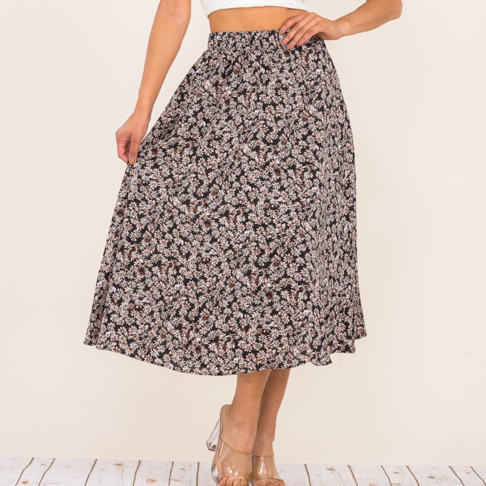 Floral A-Line High Waist Ankle Length Skirt